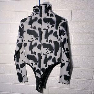 Cool Weird SheIn Bodysuit Thick Stretchy Longsleeve Ruffled Hem Print Longsleeve